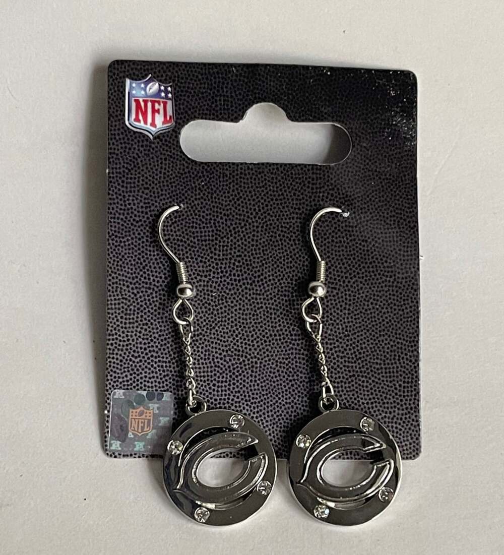 NFL Chicago Bears Dangle Earrings Silver Crystal Logo New